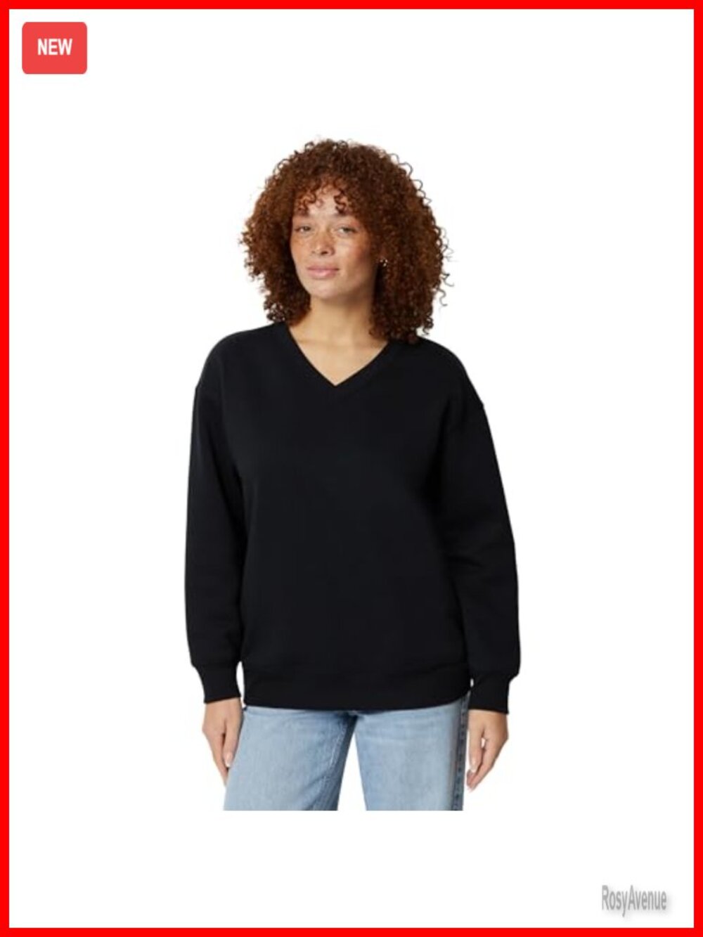 Oversized V-Neck Fleece Pullover Sweatshirt Cotton Blend Brushed